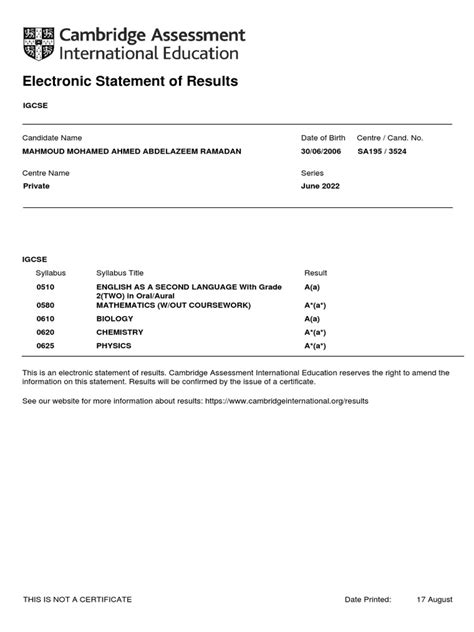 Electronic statements of results .